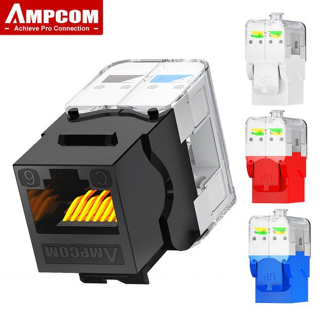 AMPCOM CAT6/CAT6A RJ45 UTP Keystone-Buchse in Blau mit vergoldeten 50U Kontakten für Ethernet/LAN, werkzeuglose Montage für Büro und Zuhause - Bild 1