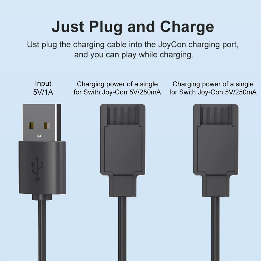 VODOOL 2-in-1 USB-Ladekabel für Nintendo Switch Joycon-Controller, USB-A auf USB-C, Schwarz, Länge: 2,5 m - Bild 2