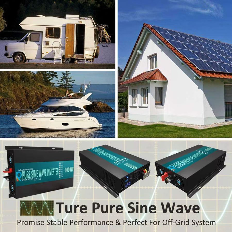 WZRELB Reiner Sinus-Wechselrichter 3000 W in Schwarz für Solarpanels und Stromgeneratoren zur Spannungswandlung von DC auf AC (12 V/24 V/36 V/48 V/72 V/96 V/110 V auf 120 V/230 V/240 V) - Bild 6