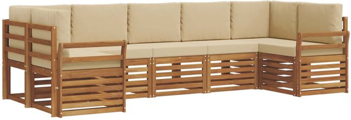 vidaXL Ecksofa Set in Natur und Beige mit 7 Teilen, modern und minimalistisch aus Akazie, wendbar - Bild 1