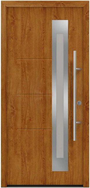 EcoStar Haustür Isopro Secur IPS 780S mit Glaseinsatz, Farbe Golden Oak (Braun), B/H: 110 x 210 cm, DIN Rechts, RC2 Sicherheit, Modernes Design aus Stahl und Aluminium - Bild 1