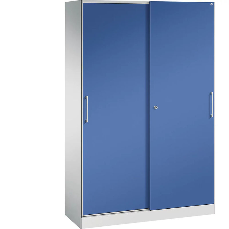 C+P Schiebetürenschrank Asisto mit Schloss und Regalböden, Front Enzianblau, Korpus Lichtgrau, H x B x T: 198,0 x 120,0 x 43,5 cm - Bild 2