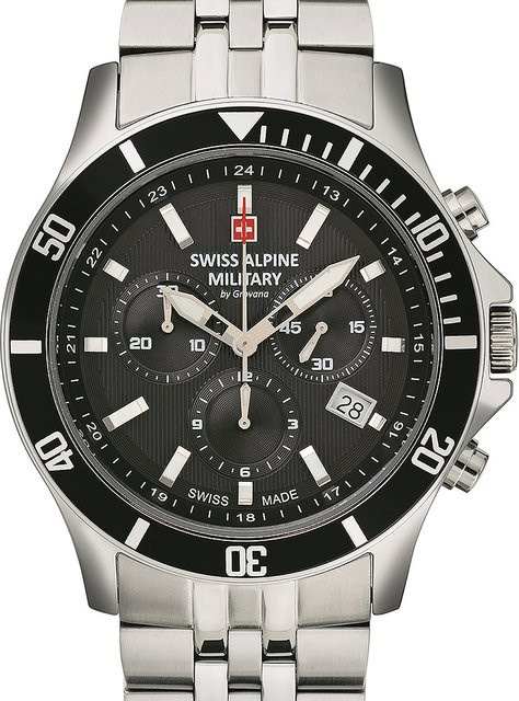 Swiss Alpine Military Chronograph, Quarz, Edelstahl, Schwarz, 42 mm, Herren - Bild 1