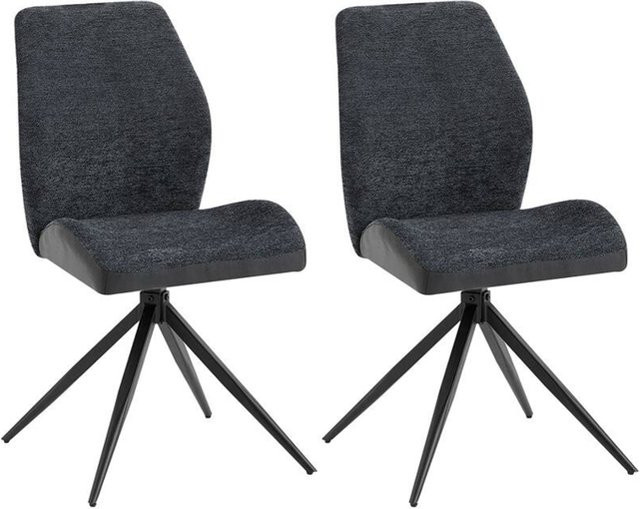 2er-Set Stühle SNAP von byLIVING aus Bouclé-Mikrofaser und Metall in Anthrazit, Schwarz und Grau, B/H/T: 46 x 87 x 55 cm - Bild 1