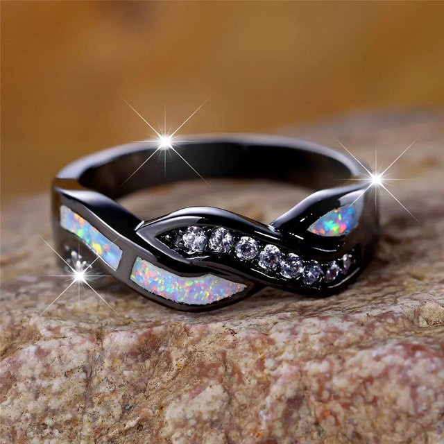 Bamos Unendlichkeitsring, Messing, Zirkonia, Opal, Schwarz/Weiß, Unisex - Bild 1