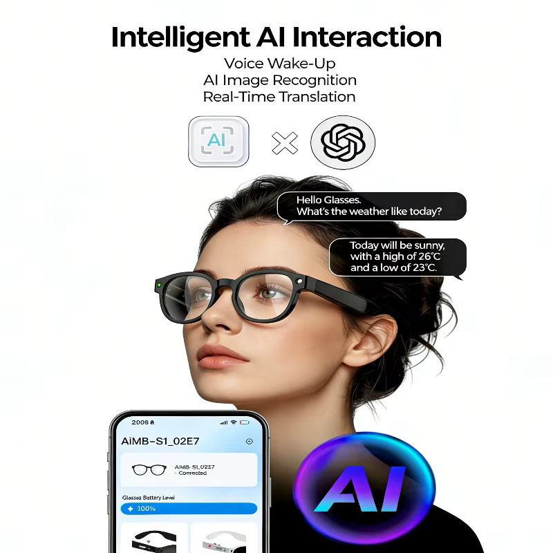 VIVO KI-Smart-Brille in Schwarz mit 2MP Kamera, Videoaufnahme, KI-Übersetzung und WLAN-Übertragung - Bild 5