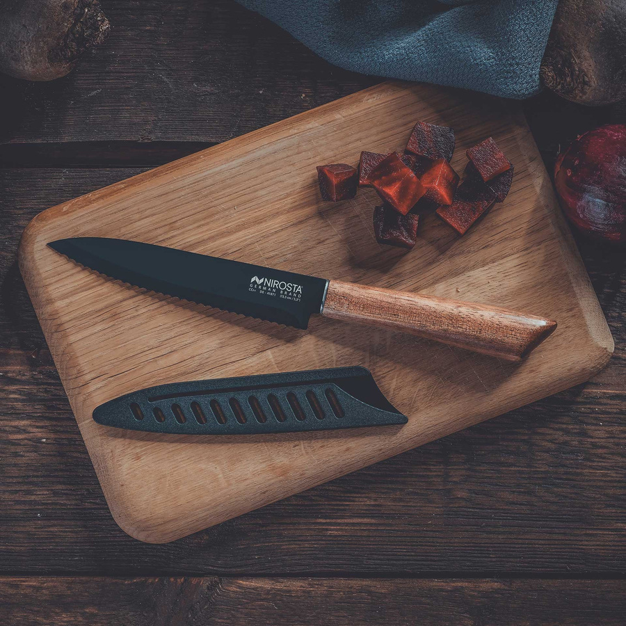 Nirosta Küchenmesser Flow in Schwarz mit Edelstahl-Klinge und Holzgriff, Klingenlänge: 13,5 cm - Bild 2