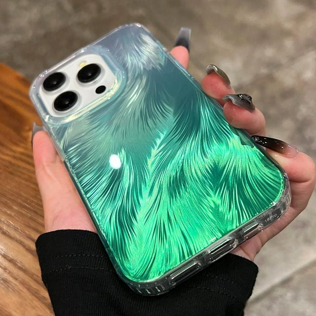 Yiran Aurora Laser Farbverlauf Feder Schutzhülle für iPhone 16 15 14 13 12 11 Pro Max, Transparent Multicolour, Stoßfeste Glitzer Bumper Hülle - Bild 1
