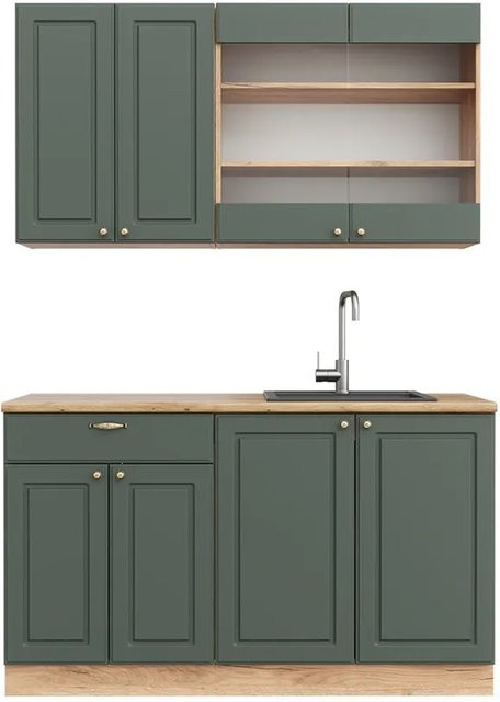 Vicco Fame-Line Singleküche im Landhausstil, Farbe Grün-Gold, Eiche, Breite: 140 cm - Bild 1