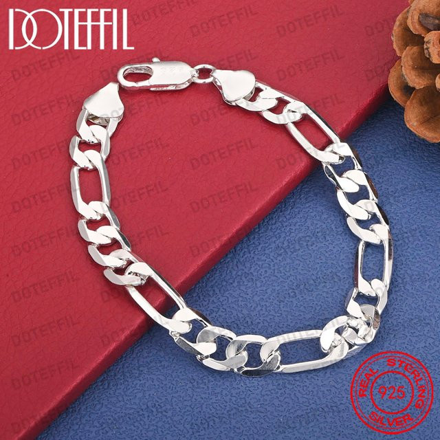 DOTEFFIL Figaro-Kettenarmband, 925 Silber, 8 Zoll, 8 mm, Unisex - Bild 1