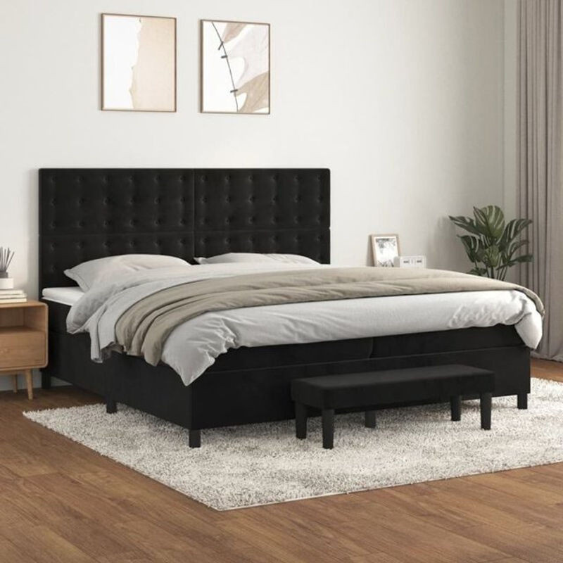 Vidaxl Boxspringbett mit Matratze aus Samt in Schwarz B/T/H: 200 x 200 x 128 cm - Bild 1