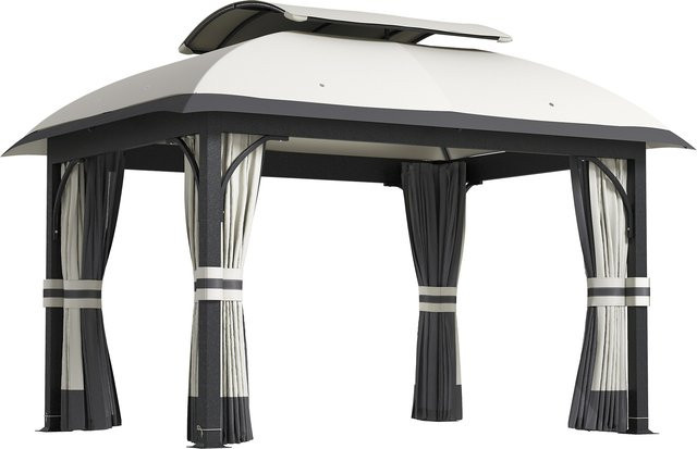 Outsunny Gartenpavillon mit Doppeldach und Seitenteilen sowie Moskitonetz, Hellgrau, B/T/H: 400 x 330 x 250 cm - Bild 1
