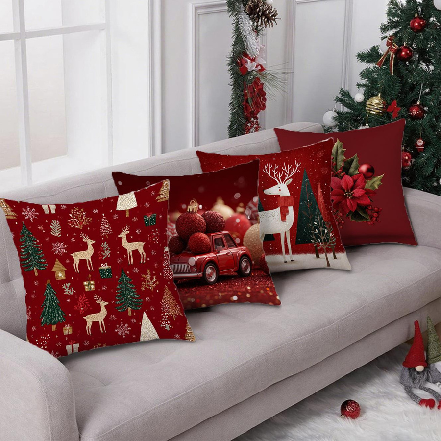 Dekorative Weihnachtliche Kissenbezüge aus Peach Skin für Sofa, Auto oder Schlafzimmer, 1 Stück, B/B/H: 18 x 18 x 18 cm - Bild 4