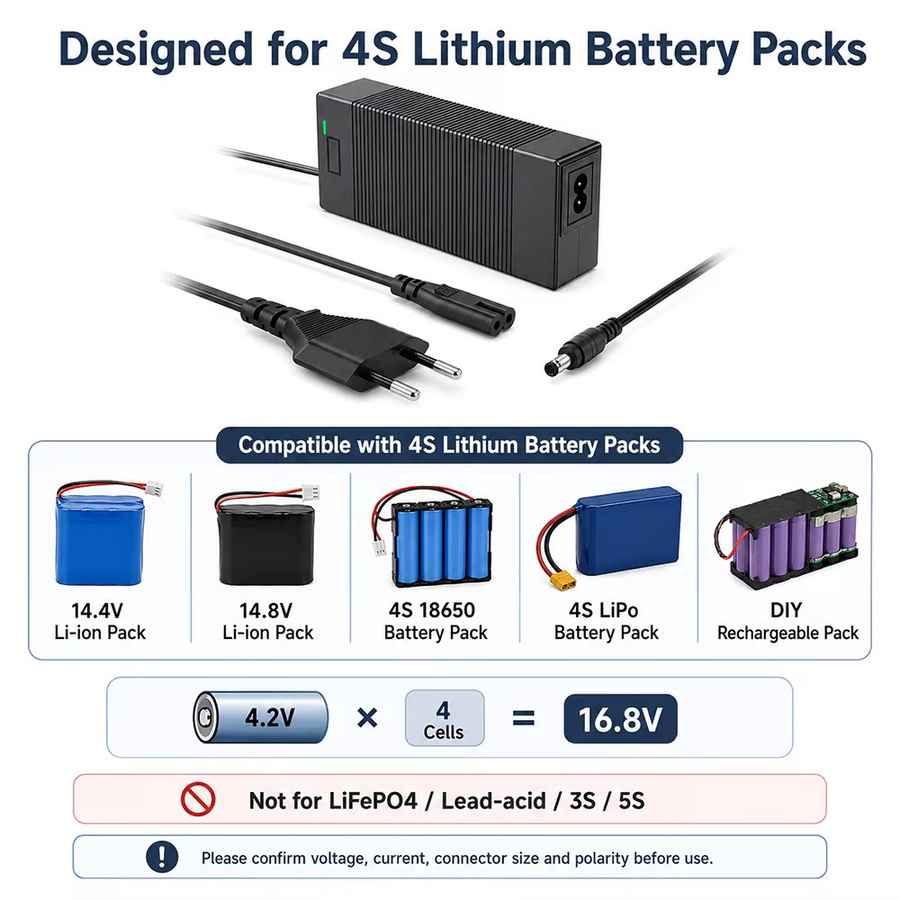 Riskcell Lithium-Ladegerät 14,8V 4S AC/DC Ladegerät mit 5,5 x 2,5 mm DC-Anschluss, Schwarz - Bild 6