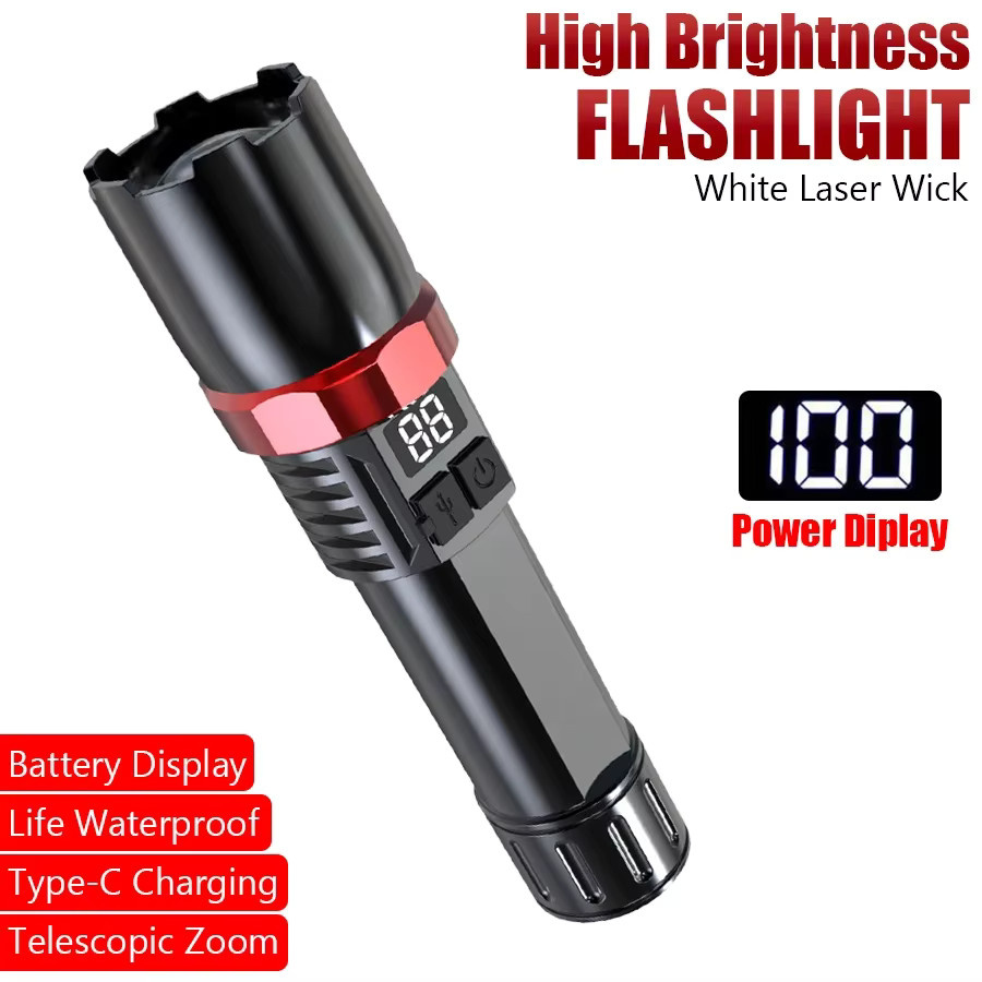 ZHIYU LED-Taschenlampe, wiederaufladbare taktische Zoom-Taschenlampe in Schwarz für Outdoor, Camping und Wandern - Bild 6