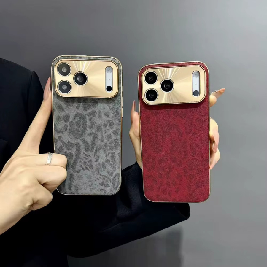 Leopardenmuster Handyhülle aus weichem PU-Leder für Apple iPhone 11 bis 17 Pro Max Plus Air in Grau mit Kameralinsenabdeckung - Bild 4