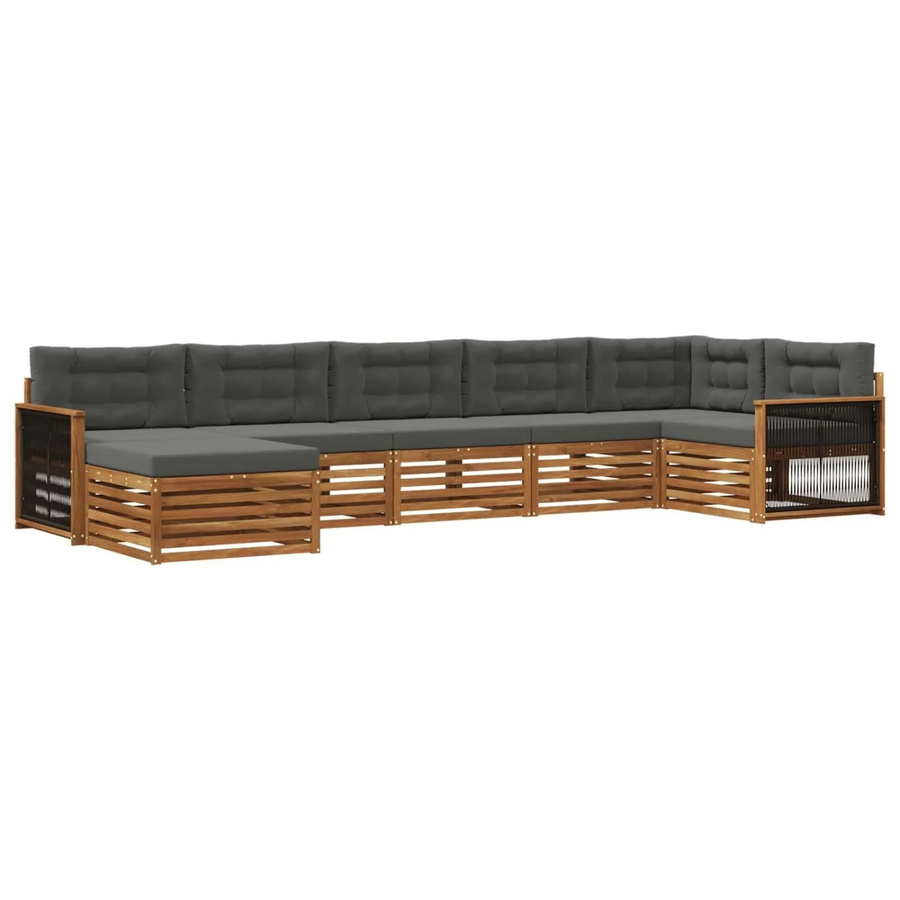 vidaXL Outdoor-Sofagarnitur L-Form aus Massivholz Akazie mit 7 Kissen in Natur und Anthrazit - Bild 2