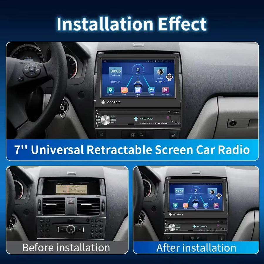 Podofo Android Auto Multimedia-Videoplayer mit drehbarem Bildschirm, 8GB RAM + 128GB Speicher, GPS, Bluetooth, WIFI und FM-Empfänger, Schwarz - Bild 3