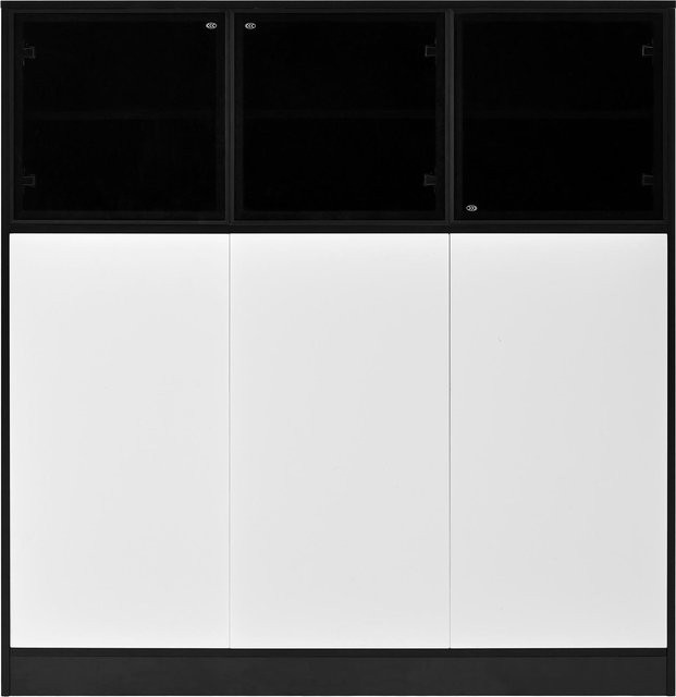 Modernes Sideboard-Küchenschrank von RN Store mit LED-Beleuchtung, 3 Glastüren und 3 weißen Türen in Weiß, B/T/H: 100 x 40 x 105 cm - Bild 1
