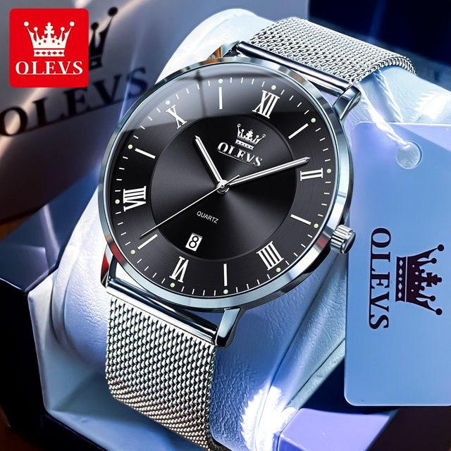 OLEVS Armbanduhr, Quarz, Edelstahl, Schwarz, Herren - Bild 1