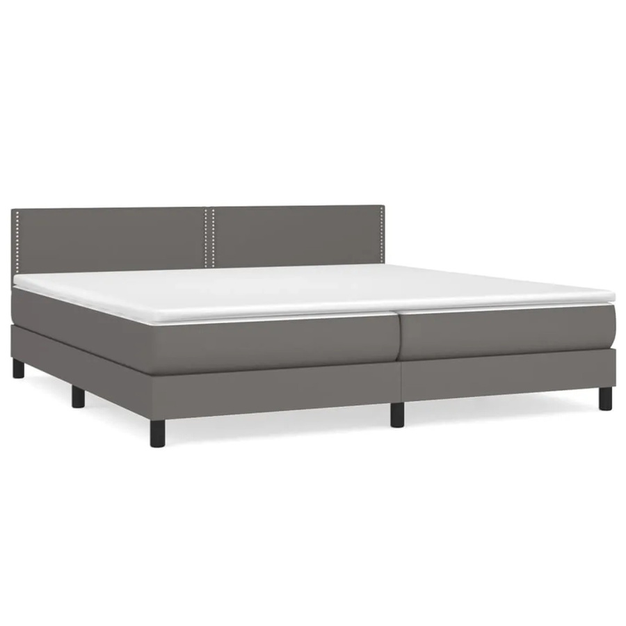 vidaXL Boxspringbett mit Matratze in Grau aus Kunstleder, Hybridbett mit Taschenfederkern, B/T/H: 200 x 200 x 78 cm - Bild 2