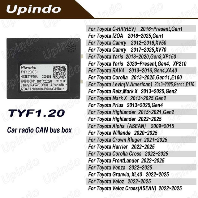 Upindo CAN Bus Decoder Adapter für Android Autoradio in Schwarz für Toyota Corolla Yaris RAV4 Camry Highlander Prius C-HR - Bild 1