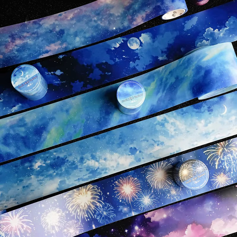 JIANQI Washi Tape Himmel Wolken Landschaft Blau für Scrapbooking und DIY Collage, Breite: 6 cm, Länge: 200 cm - Bild 2