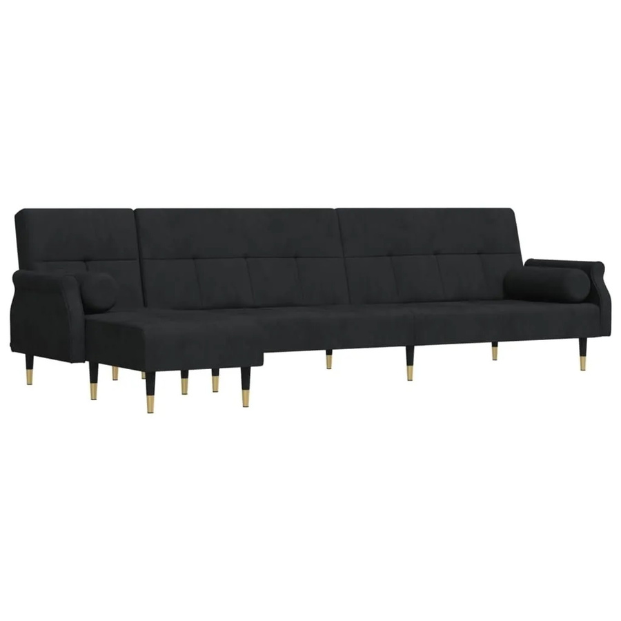 vidaXL Schlafsofa in L-Form im Chesterfield-Stil aus Samt in Schwarz, B/T/H: 271 x 140 x 70 cm - Bild 2