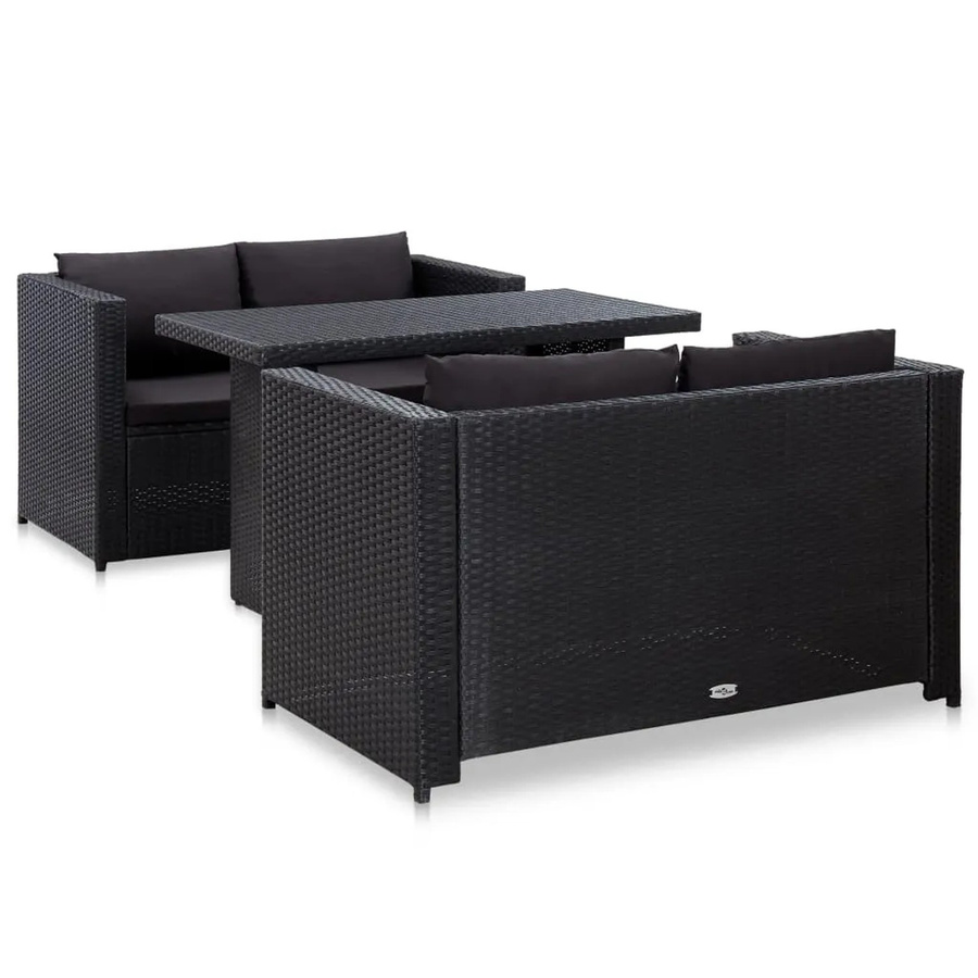 vidaXL 3-tlg Garten-Lounge-Set Modell 12 in Schwarz mit Auflagen aus Poly Rattan und Metallgestell - Bild 2