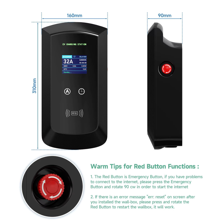AFEEV Elektroauto Ladestation Wallbox GBT 20234 mit WiFi und Bluetooth, 22KW 32A 3-Phasen EVSE Ladegerät, Schwarz - Bild 3