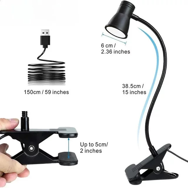 Lyfs Clip-On LED-Schreibtischlampe in Schwarz mit stufenlosem Dimmer, Timer und USB-Anschluss für Home-Office und zum Lesen - Bild 1