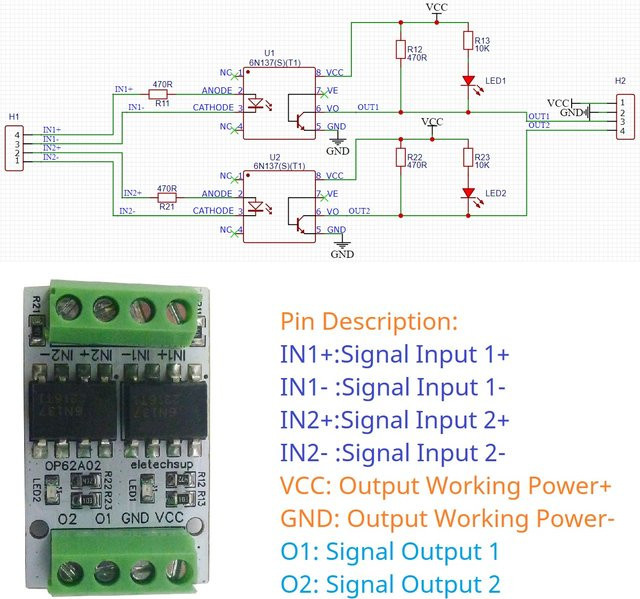 Eletechsup GPIO Logik Pegel Wandler Modul mit optischer Isolation für PWM-Signale, 3,3 V und 5 V, PNP NPN, Grün - Bild 1