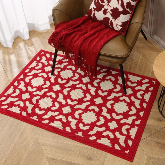 Moderne Schmutzabweisende Eingangstürmatte aus Polyester in Rot, B/B: 60 x 90 cm - Bild 1