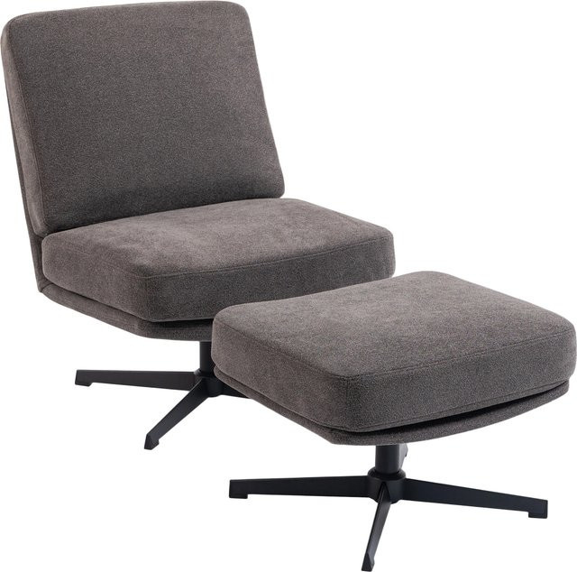 HOMCOM Loungesessel mit Hocker, drehbarer Polstersessel in Leinenoptik mit Metallrahmen, moderner Relaxsessel für Wohnzimmer und Schlafzimmer, Dunkelgrau - Bild 1
