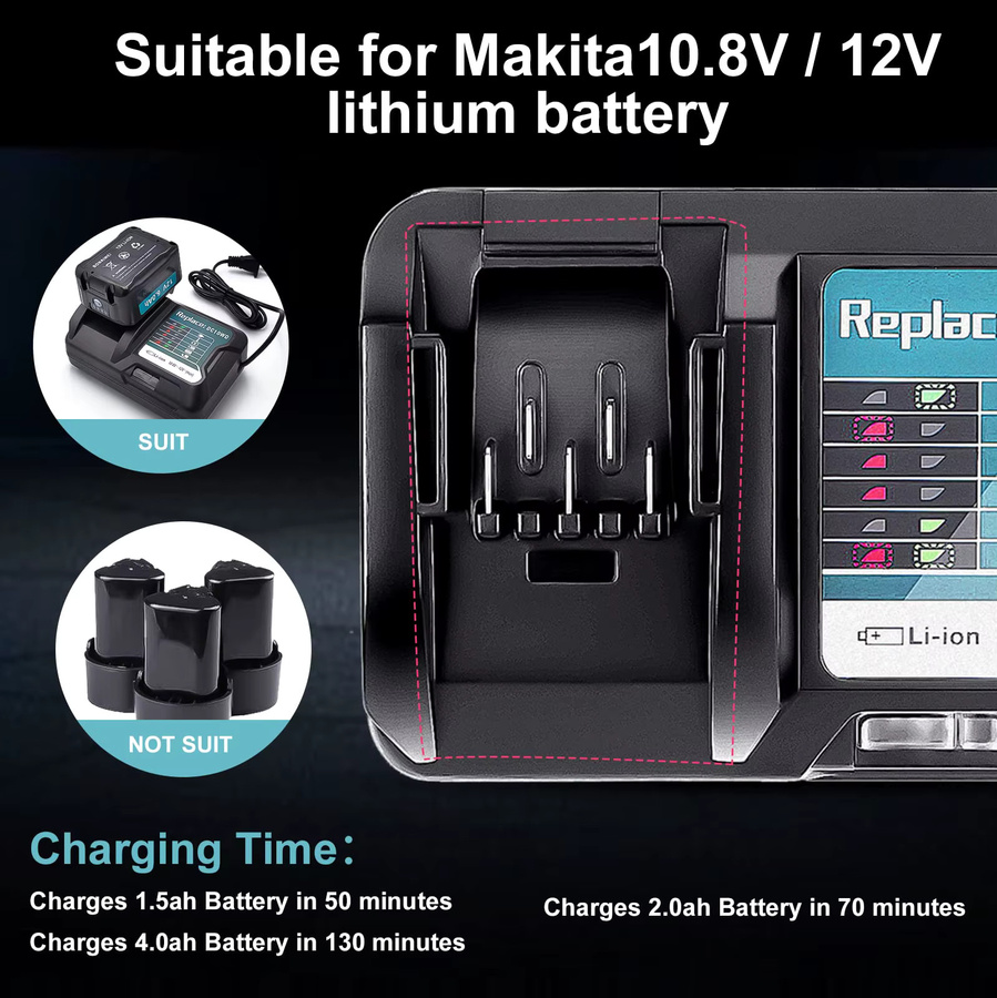 Makita DC10WD Ladegerät für 10,8 V und 12 V Akkus in Schwarz - Bild 5