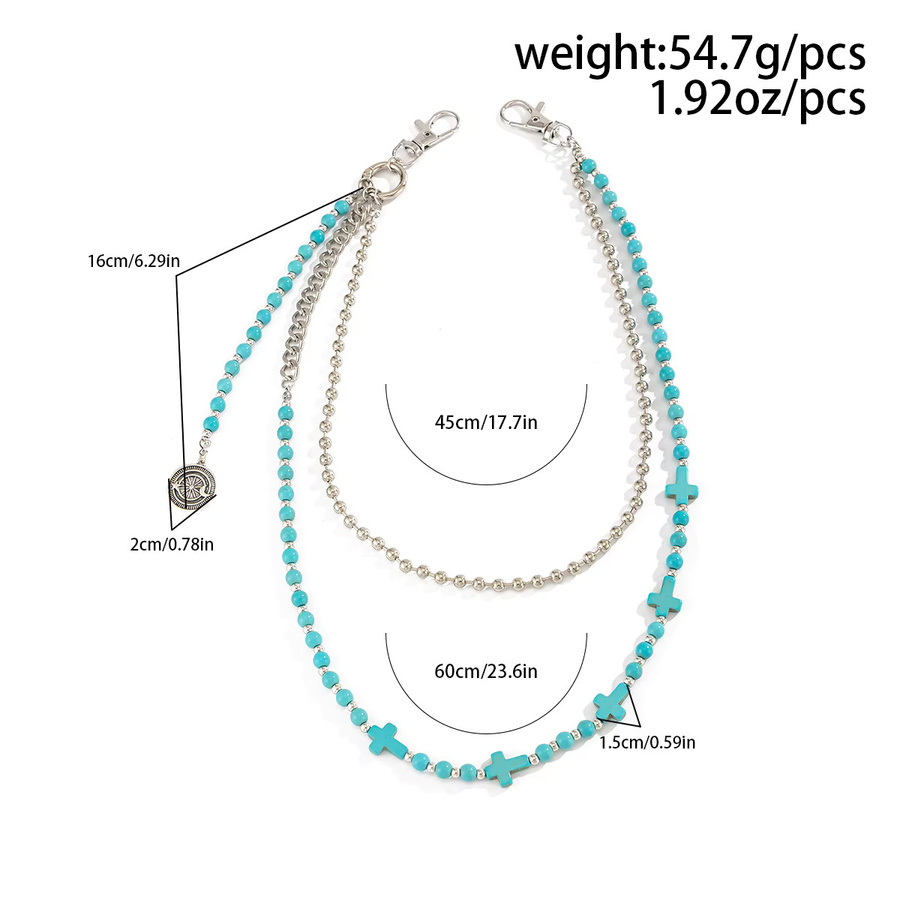 Salircon Halskette, Kreuz, Blau, Perle, Silber, Unisex - Bild 3