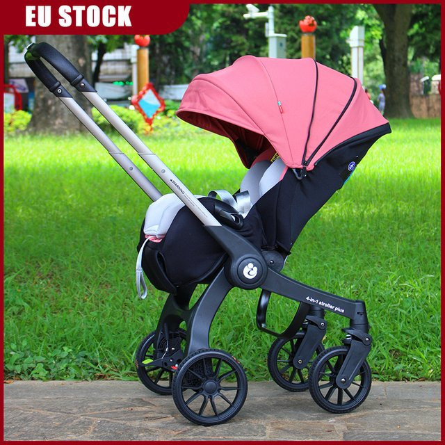 LUVCHAIN 4-in-1 Babywandelwagen Multifunktionaler Kinderwagen mit faltbarer Manden-Sitzform und Autositztauglichkeit in Rot oder Pink - Bild 1