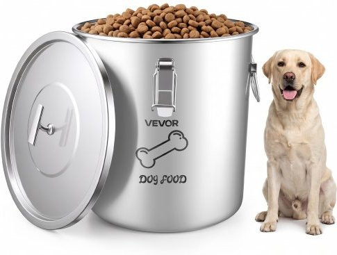 VEVOR Futtertonne aus Edelstahl für Hunde und Katzen, 20 l, Silber, luftdichter Tierfutterbehälter mit Metallgriffen und Silikonring - Bild 1