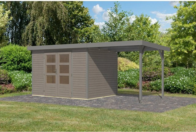 Karibu Gartenhaus Ernesto 4 D mit Anbaudach in Wassergrau/Grau, B/T/H: 298 x 209 x 213 cm - Bild 1
