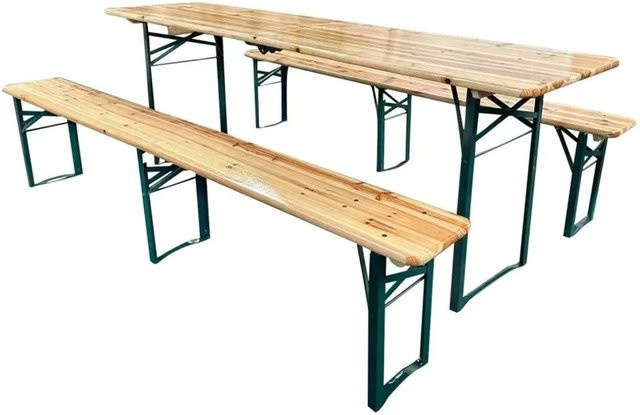 SVITA Bierzeltgarnitur 3-teilig aus Holz in Natur mit Metallgestell, B/T: 220 x 50 cm - Bild 1
