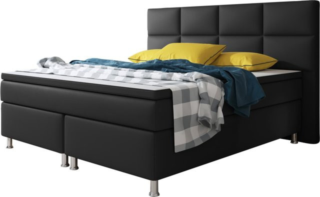 Inter Trading Boxspringbett Miami in Schwarz aus Kunstleder und Massivholz mit Bonell-Federkern B/T: 180 x 200 cm - Bild 1