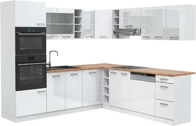 Vicco R-Line Eckküche Weiß Hochglanz und Eiche modern B/T/H: 237 x 247 x 81,6 cm - Bild 1