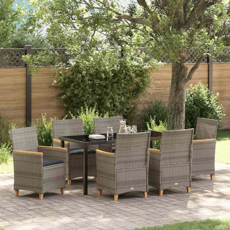 vidaXL Gartenmöbel-Set aus Polyrattan in Grau mit 7 Teilen für den Außenbereich - Bild 1