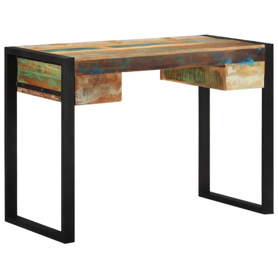 vidaXL Schreibtisch aus Massivholz und Stahlgestell im Vintage-Stil, Mehrfarbig, B: 110 cm, T: 50 cm, H: 77 cm - Bild 1