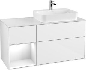 V&B Finion Waschtischunterschrank mit LED-Wandbeleuchtung in Weiß glänzend lackiert, Breite: 120 cm - Bild 1