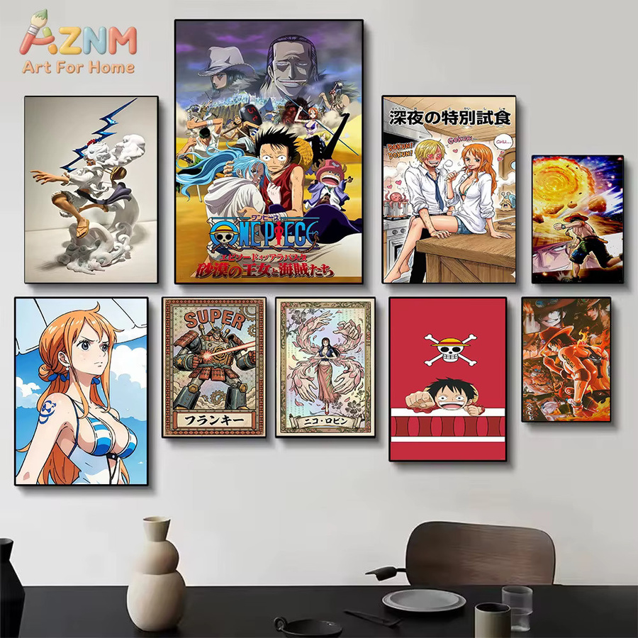 AZNM One Piece Anime Leinwand-Wandkunst mit Luffy, Nami, Franky, Robin, Sanji und Ace, Mehrfarbiges Druckposter ohne Rahmen - Bild 2