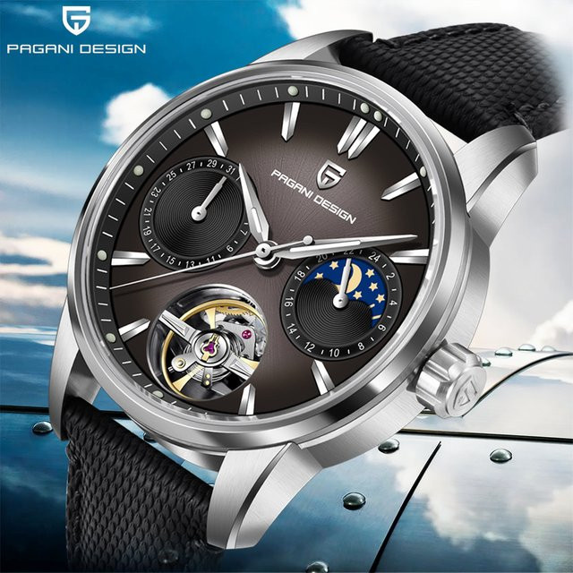 PAGANI DESIGN Armbanduhr, Automatik, Edelstahl, Textil/NATO, Herren, Schwarz - Bild 1