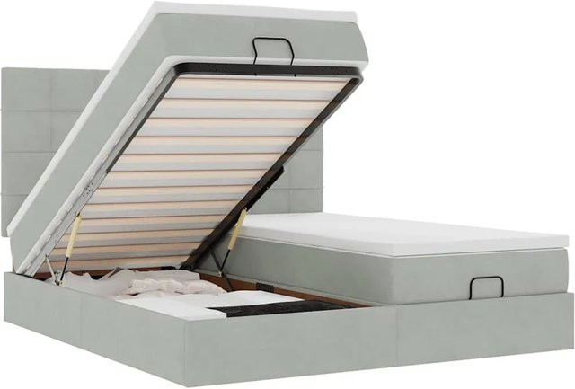 vidaXL Ottoman-Bett mit Matratze, LED-Unterbettbeleuchtung und USB-Ladeport, Samt, Hellgrau, B: 160 cm, T: 200 cm, H: 203 cm - Bild 1