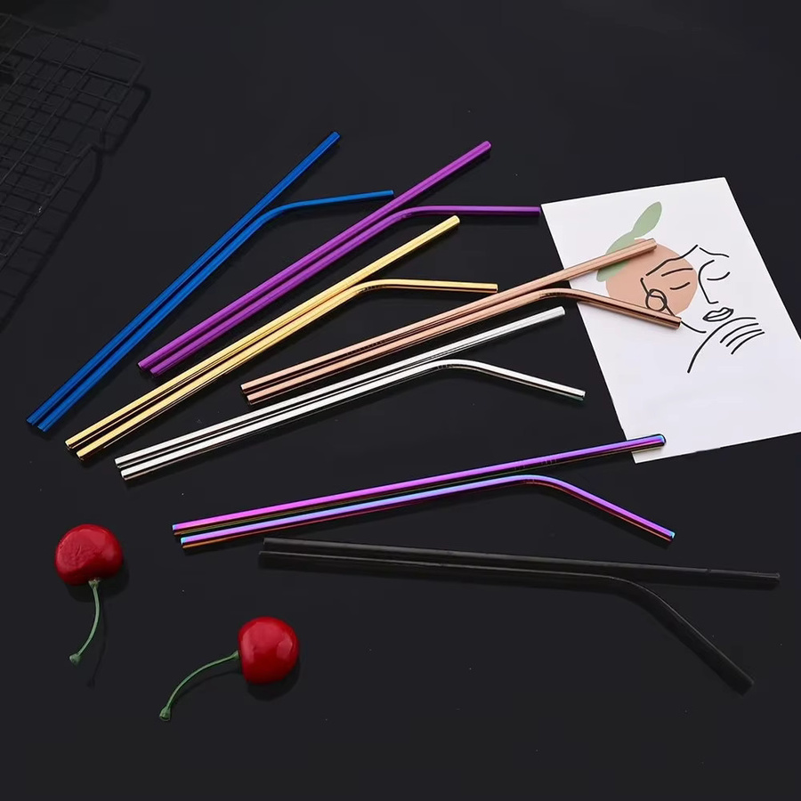 Uniturcky Trinkhalm Set aus Edelstahl in Silber mit Reiniger-Pinsel, 5 Stück wiederverwendbare Metall Strohhalme für Milchshake und Tee - Bild 1