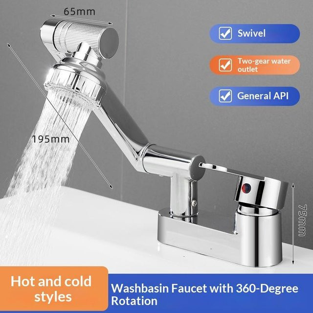Binchi Outdoor Product Zweiloch-Spültischmischer in Chrom mit Messingkern, Schwenkauslauf und zwei Wasserflussmodi für Küche und Badezimmer - Bild 1